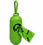 Green Dog Poop Bag Dispenser with Clip & Refill Bone Print Bags