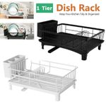 1 Tier Dish Drainer Holder Rack Cutlery Plate Racks Kitchen Sink with Drip Tray