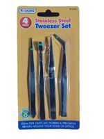 4 Pc Stainless Steel Tweezer Set Great For Hobby Craft and DIY Precision Repairs