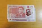 2x £50 fifty pounds bank notes, UK banknotes, fancy serial numbers, 2222 999 000