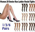 Women's Ladies 20 Denier Ladder Resist Tights Medium Large XL 1/3/6 Pairs