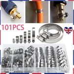 101-Pcs Assorted Stainless Steel Hose Clamp Kit With No Driver Jubilee Clips Set