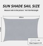 Grey Rectangle Sun Shade Sail 4m x 6m UV Protection Oxford Polyester Rope 300d