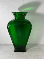 Olive Green Bubble-ish Glass Vase 10” Square Bullicante Style Heavy Art