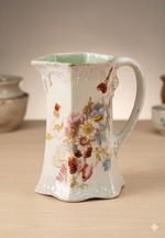 Antique Victorian Hexagonal Jug Pitcher Floral Wildflower Pattern 5489 Pottery