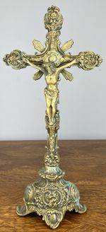 Crucifix Vintage French Style Brass Religious Ornate Altar Cross LOT 4668