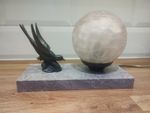 Antique French Art Deco Marble and Spelter Mood Lamp Bird Swallow