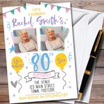 Pastel Typographic Photo 80Th Personalised Birthday Party Invitations