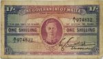 Malta 1 Shilling 1943 Banknote WW2 Era  ~  Pick #16