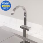 Modern Mono Kitchen Mixer Tap Square Swivel Spout Twin Controls Chrome Faucet