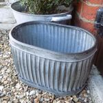 Small vintage style galvanised metal grey oval dolly tub garden planter pot