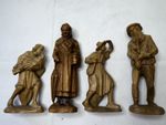 Vintage Folk Art Hand Carved Wooden Figures Old Woman, Man, Girl & Boy 9cm