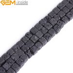 Natur Square Gemstone Black Volcanic Lava Beads For Jewelry Making 15" Strands