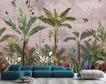 Watercolor Tropical Jungle Wallpaper Mural Removeable Washable Peel & Stick Art