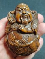 2.4-in Vintage Japanese Netsuke Boxwood Carved “武财神” Statue Home Decoration