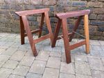 Vintage Church Teak Wooden Folding Coffin Stands Trestles Coffee Table Base 