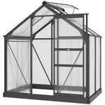 6 x 4ft Polycarbonate Greenhouse Large Walk In Green House with Slide Door Grey