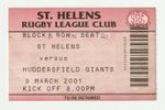 09/03/2001 Rugby League Ticket : St Helens v Huddersfield Giants