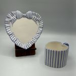 The Haldon Group Heart Blue Stripe Collection Ribbon Flat Cup & Saucer Set 1990