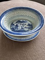 Antique Chinese Porcelain Chestnut Basket And Plate Set.
