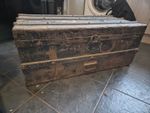 Large Antique Wood and Metal Stroage Travel Chest for Restoration Or Repurpose
