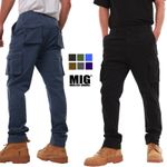 Mens MIG Stretch Cotton Slim Fit Cargo Work Trousers Size 30 to 42