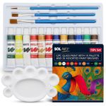 15pk Acrylic Glass Paint Set 12 Colours Palette Brushes Craft Art DIY Decor Kit