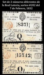 Rare Set of 2 Spanish Colonial Lottery Ticket, 1832. Caribbean Collectible Paper