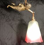VINTAGE ART DECO era CHERUB CHANDELIER CEILING LIGHT SOLID BRONZE WORKING