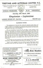 Kingstonian v Leytonstone 1964/5 (20 Mar) London Senior Cup Semi Final @ Tooting