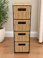B&M Bathroom 4 Drawer Storage Tower Natural Wicker Woven Storage Unit