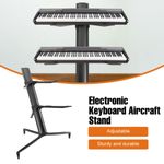 Double Keyboard Stand 2 Tier Portable Keyboard Stand Black with Curved Arm