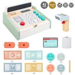 Cash Register Natural Wood 11x20x18cm Wood Playset Card & Cash Roleplay Kids Fun