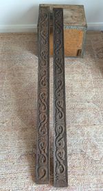Antique Carved Oak Floral Wooden Edging Panels Long