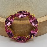 Vintage Pink Rhinstone Round Wreath Brooch Gold Tone 1.25 Inches