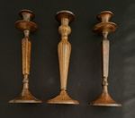 VTG Lot 3 Candle Stick Holders Metal Overlay Rust MarbleBrown Finish Heavy NICE!