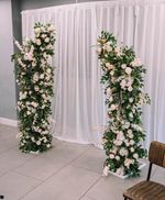White & Green Wedding Faux Silk Floral Rose Pillars, Reusable (X2)