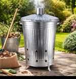 Galvanised Metal Garden Incinerator with Lid, Chimney, 3 Legs, 46cm Dia