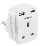 UK to European Travel Plug Adapter with 2 USB Ports (1 USB C) for Spain Germany