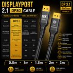DisplayPort 2.1 DP80 VESA Certified 80Gbps UHBR20 4K 240Hz 8K 120Hz DSC Cable