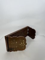Vintage Teak Brass Inlaid Folding Book Shelf Stand Table Top Office Carved