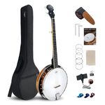 5 String Banjo 38 Inch Full Size, Closed Back Mahogany with 24 Brackets, Strap