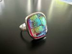 Vibrant Dichroic Glass Ring Fuchsia/Yellow/Blue Sterling Silver Size 10