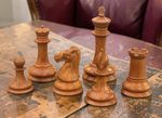 3.5” Antiqued Leuchars Chessmen And  Solid Wood Mahogany Box