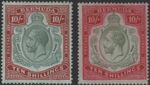 Bermuda 1918 George V 10s x 2 (green & carmine + green & red), mint MM