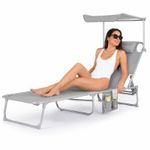 LIVIVO Outdoor Sun Lounger with Shade Grey Recliner