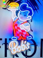 Big Boy Bob's Burger Neon Sign Light Fast Food Shop Wall Hanging Artwork 19"x12"