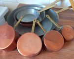 Vintage French Set Of 7 Copper Sauté Pan Excellent