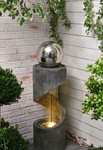 Spiral Fountain Water Feature With LED Light and Steel Ball