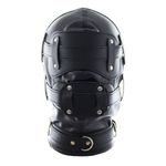Fetish Head Mask Gag Plug Adult Cosplay Hood Harness Black Faux Leather Unisex